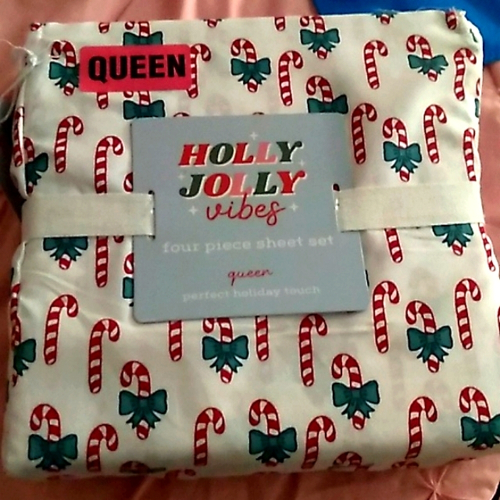 New in Bag Candy Cane Queen Sheet Set Christmas Holiday 2025 Winter Festive Noel